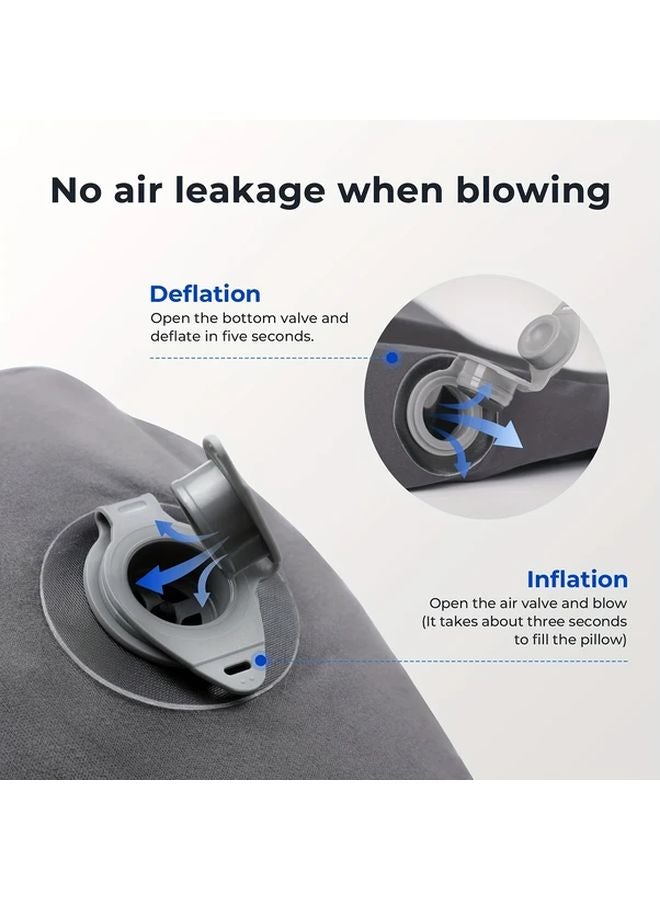 Gray Inflatable Camping Pillow For Travel Hiking Office With Washable Cover Neck Waist Support - Image 2